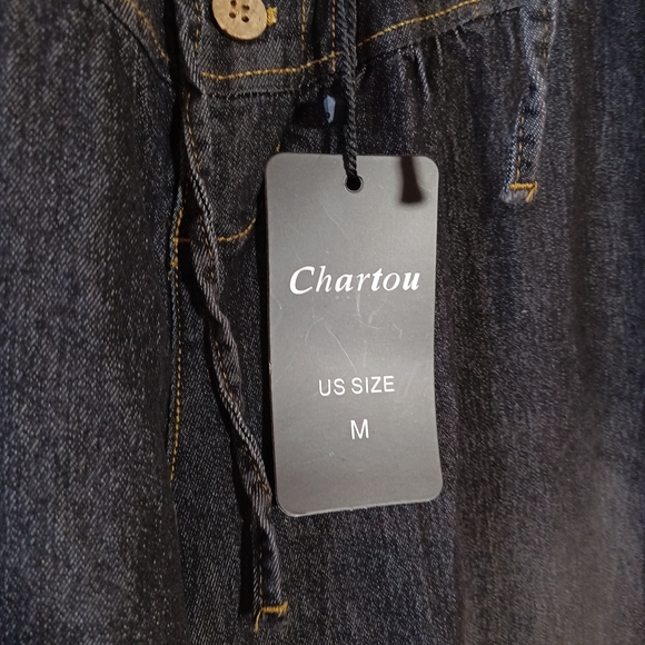 Chartou Baggy Wide Leg Jeans Elastic Mid Waist Dark Wash Size M New - Picture 6 of 10